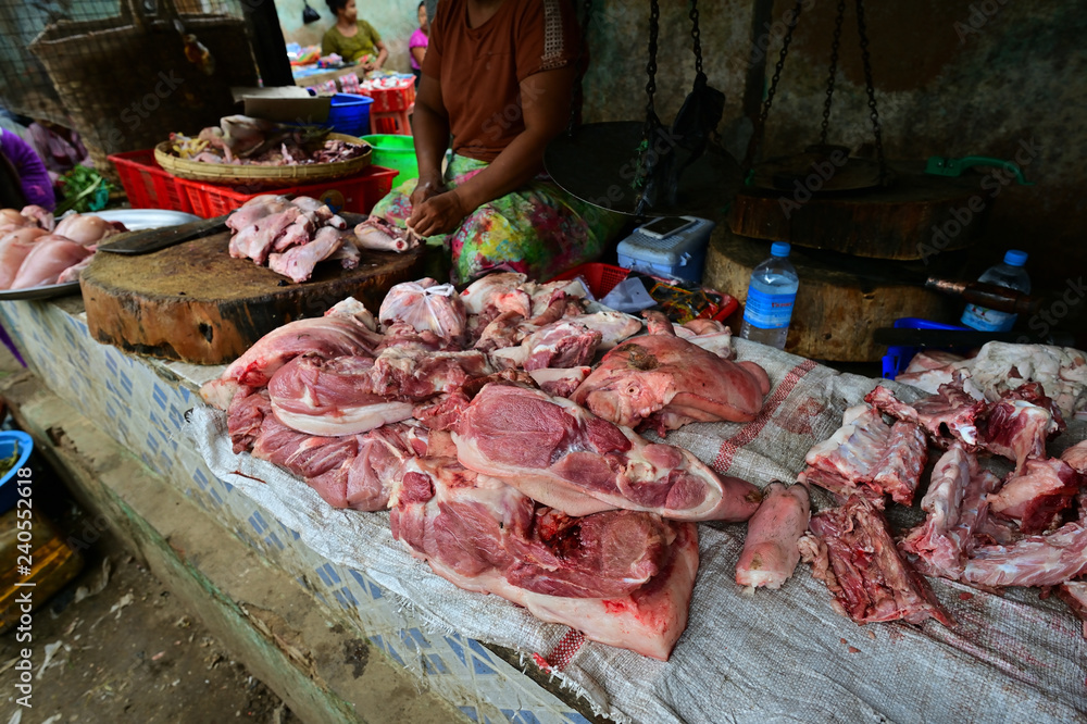 Mani Sithu Market. Nyaung-U,Myanmar. - July 31, 2018 : The Mani Sithu Market in downtown Nyaung-U is the main local market for the town.