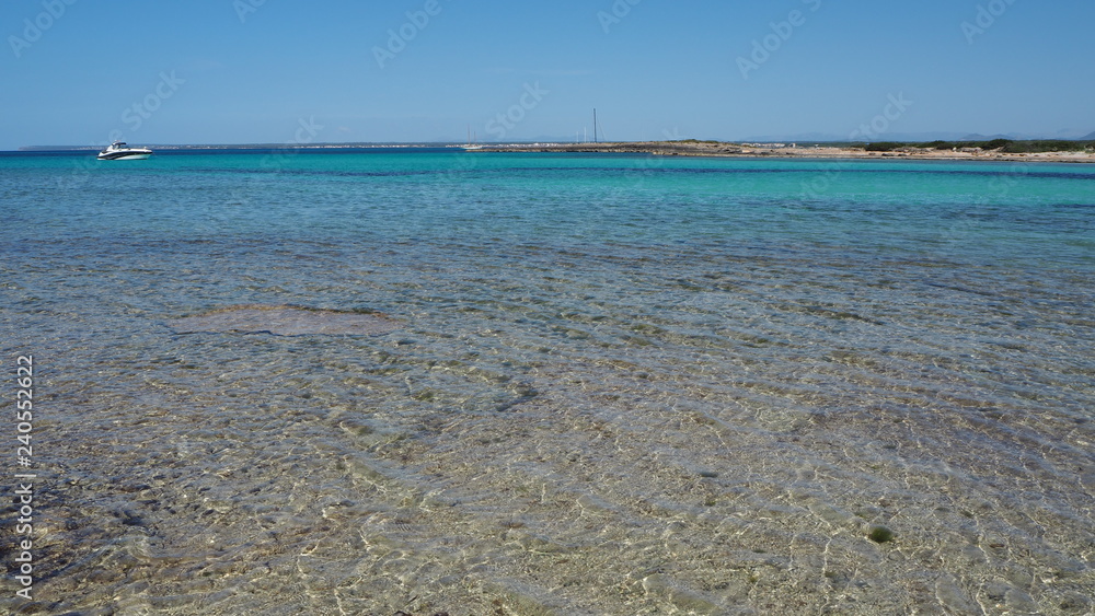 Obraz premium Colonia Sant Jordi, Spain. Amazing landscape of the charming beach Es Trencs. It has earned the reputation of Caribbean beach of Mallorca