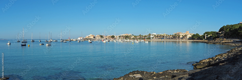Colonia Sant Jordi, Mallorca Spain. View at the port and promenade during the summer season