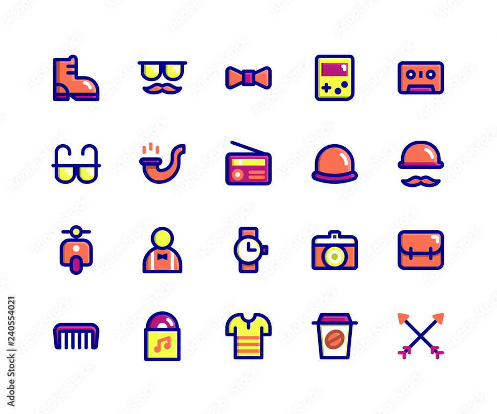 Simple Set of Hipster Related Vector Filled Line Icons. Contains such Icons as boot, mustache, bow, game, tape and More. pixel perfect vector icons based on 32px grid. Well Organized and Layered Simple Set of Hipster Related Vector Filled Line Icons. Contains such Icons as boot, mustache, bow, game, tape and More. pixel perfect vector icons based on 32px grid. Well Organized and Layered