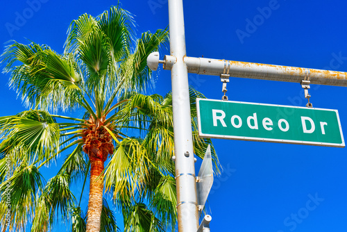 Rodeo Drive Road Sign on fashionable street Rodeo Drive in Hollywood.