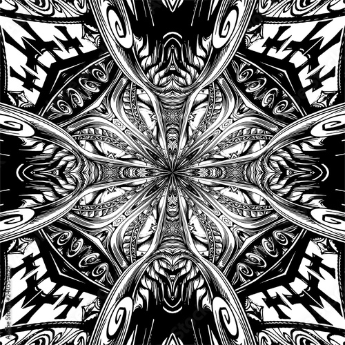 Abstract Cross Kaleidoscope Isolated On White Background Vector. Seamless endless pattern.