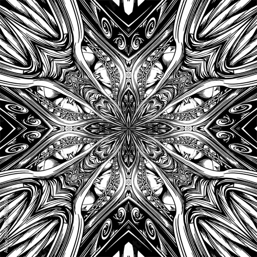 Abstract Cross Kaleidoscope Isolated On White Background Vector. Seamless endless pattern.