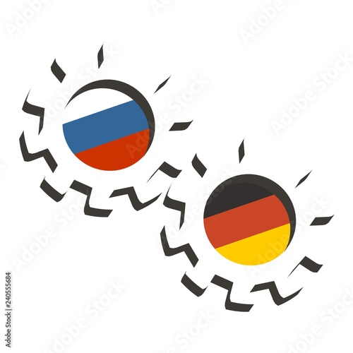 Partnership concept. Russia and Germany association. Gears textured by flag