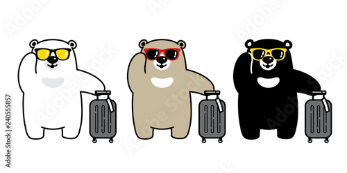 Bear vector polar bear sunglasses travel bag traveller air port cartoon character icon logo isolated illustration