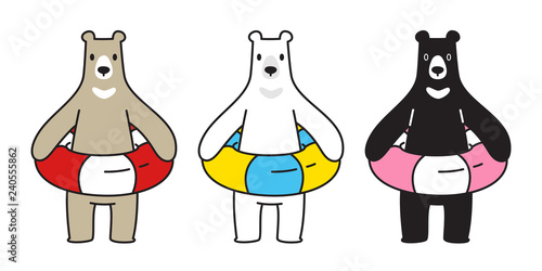 Bear vector polar bear swimming ring pool beach cartoon character icon logo illustration