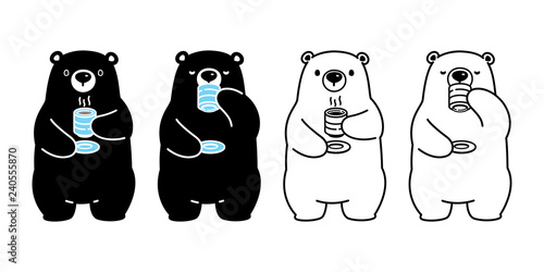 Bear vector polar bear tea coffee drink cartoon character icon logo isolated illustration black