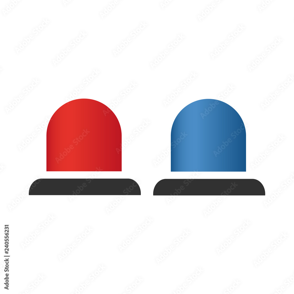Red and blue flashing light cartoon for Police, ambulance, or Firefighters siren sign. Flat design style. Emergency vehicle lighting, vector illustration Red and blue flashing light cartoon for Police, ambulance, or Firefighters siren sign. Flat design style. Emergency vehicle lighting, vector illustration
