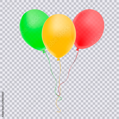 Realistic yellow,green,red balloon isolated on transparent background. Vector illustration.