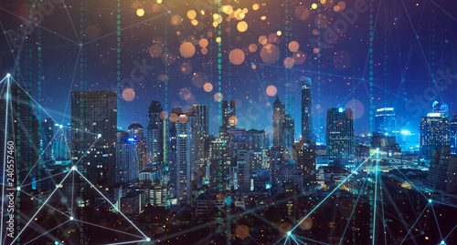 Canvas Print Smart city with wireless network and 5g connection technology