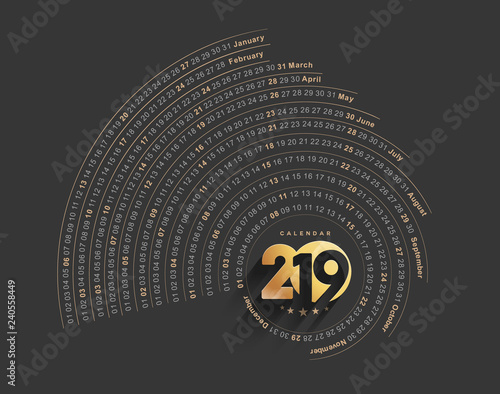 Happy new year 2019 Calendar - New Year Holiday design elements for holiday cards, calendar banner poster for decorations