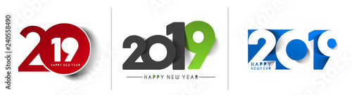 Set of Happy New Year 2019 Text Design , Vector illustration.