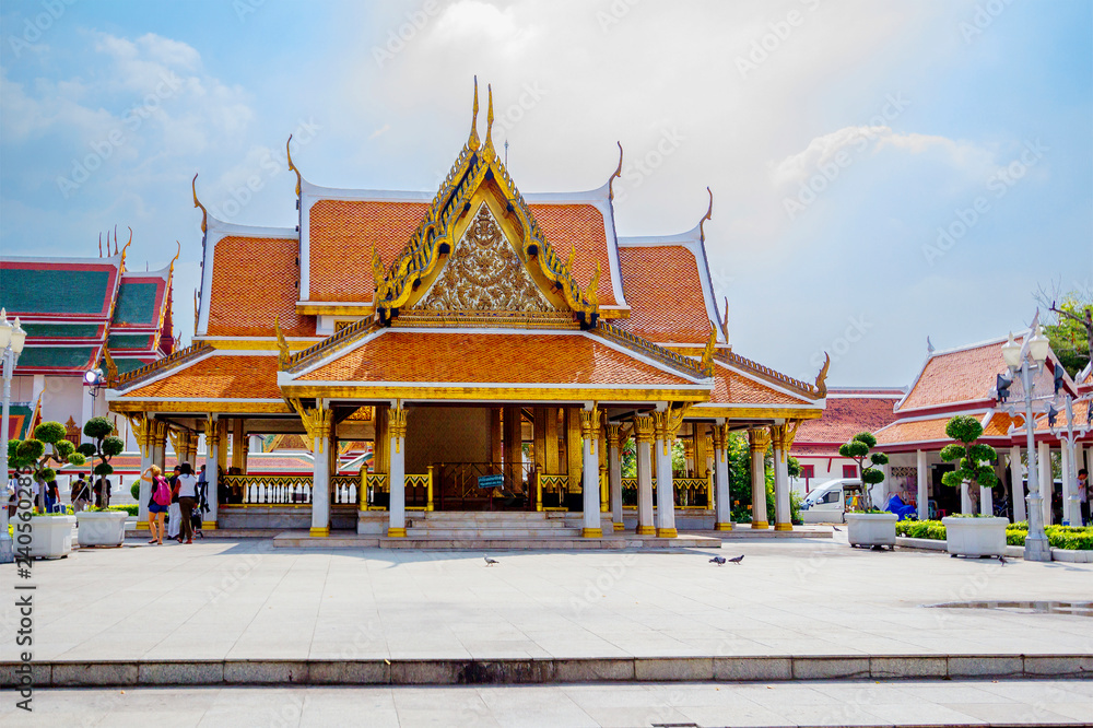 Bangkok, Thailand, the Gate to the temple of Wat Ratchanadda (the Loha Prasat).  Iron Castle (Loha Prasat, Loha Prasat) is the only temple in Bangkok-Chedi, made of metal.