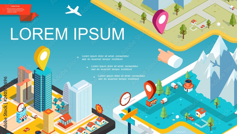 Obraz premium Isometric Mobile Navigation System Concept