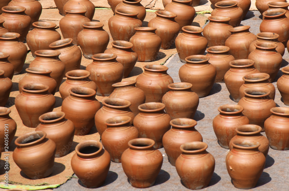 A lot of orange pots. Ceramic Pottery in Potter Square, Bhaktapur Town, Nepal