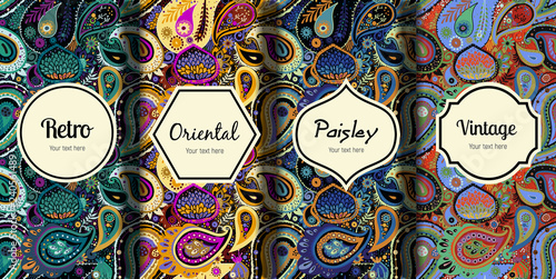 Set of seamless patterns in vintage paisley style.