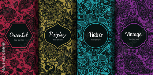 Set of seamless patterns in vintage paisley style.