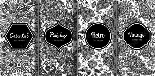 Set of seamless patterns in vintage paisley style.