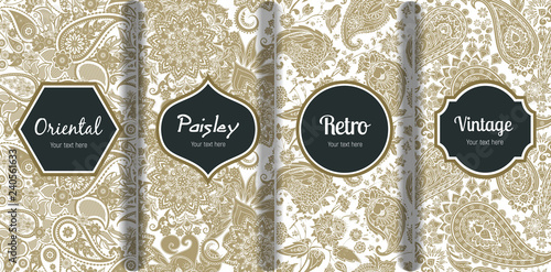 Set of seamless patterns in vintage paisley style.