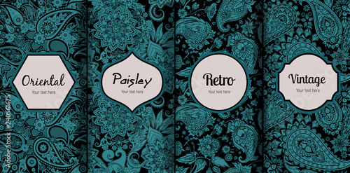 Set of seamless patterns in vintage paisley style.