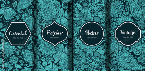 Set of seamless patterns in vintage paisley style.