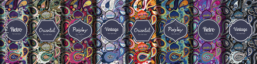 Set of seamless patterns in vintage paisley style.