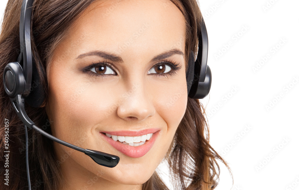Support phone operator in headset, isolated Support phone operator in headset, isolated
