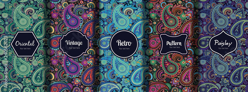 Set of seamless patterns in vintage paisley style.