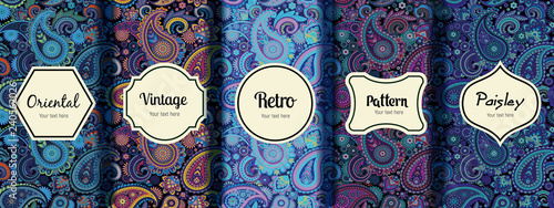 Set of seamless patterns in vintage paisley style.