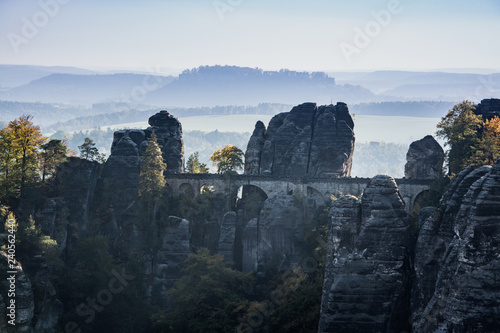 autumn landscape with mountains and bastei bridge © serejkakovalev