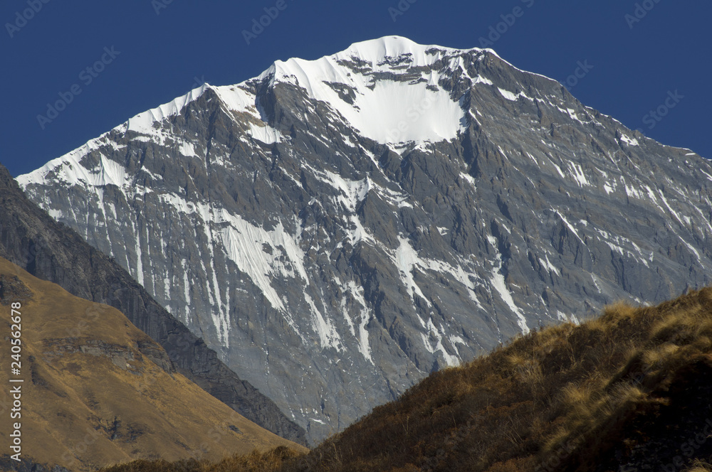 High altitude. Nature of high mountains. Trekking to Annapurna Base Camp