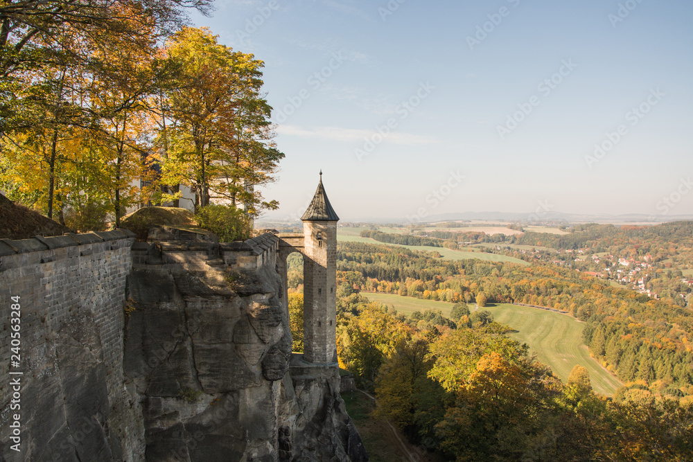 Landscape of konigstein fortress Saxon Switzerland, autumn traveling in Saxon Bastille