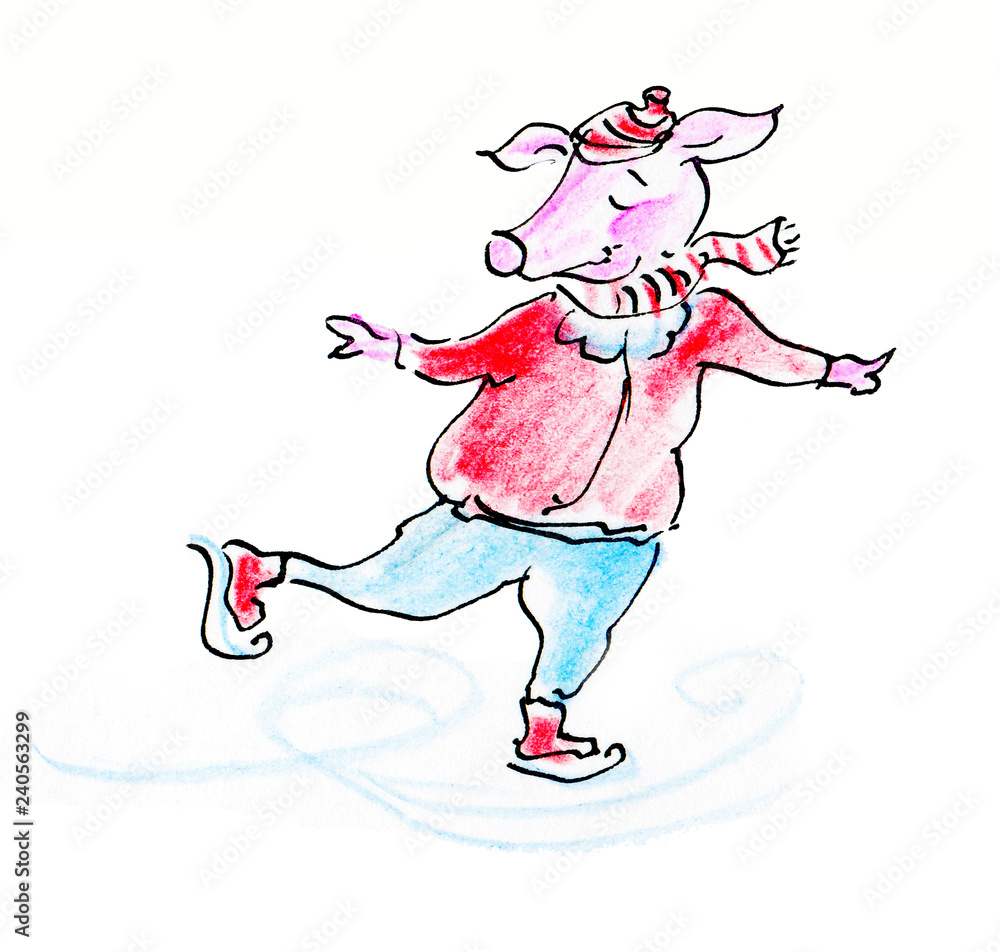 Pig skates cartoon Pig skates cartoon