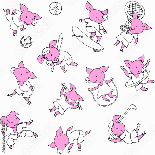 Pigs digital paper, seamless patterns for fabric printing, planner stickers, pigs background, pigs party papers, year of pig