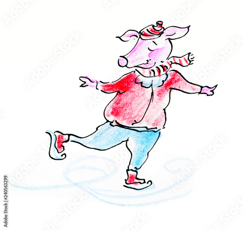 Pig skates cartoon