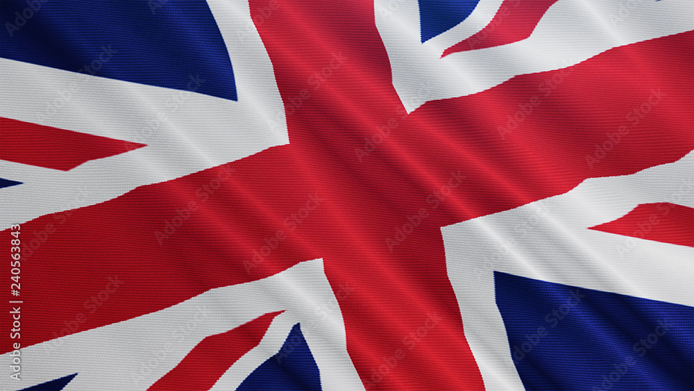 United Kingdom flag is waving 3D animation. Symbol of UK on fabric cloth 3D rendering in full perspective. United Kingdom flag is waving 3D animation. Symbol of UK on fabric cloth 3D rendering in full perspective.