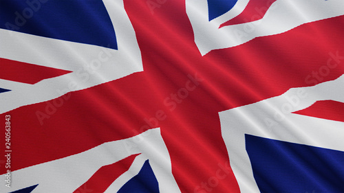 United Kingdom flag is waving 3D animation. Symbol of UK on fabric cloth 3D rendering in full perspective.