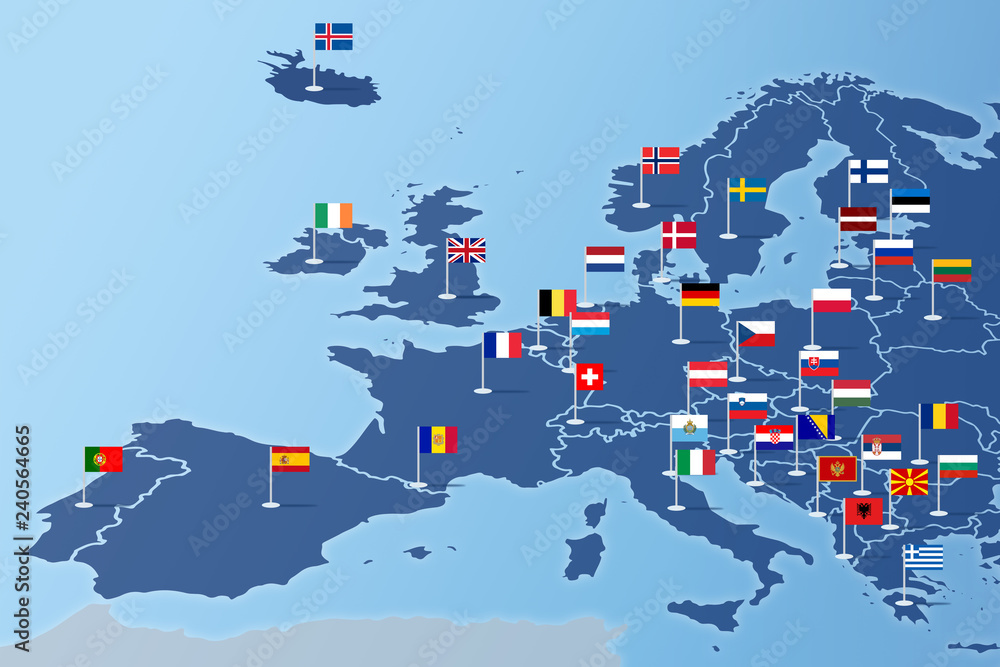 Obraz premium Europa Infografika z flagami państw