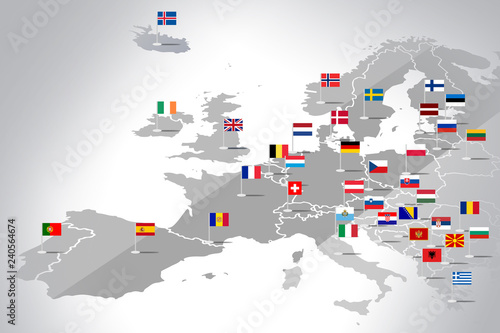 Mapa Europy z flagami państw
