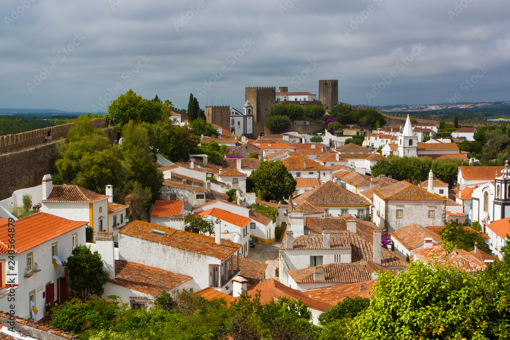 Aerial view of the old city of Obidos. Portugal