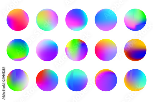 Set of round Vector Gradient. Multicolor Sphere. Modern abstract background texture. Template for design. Isolated  objects.