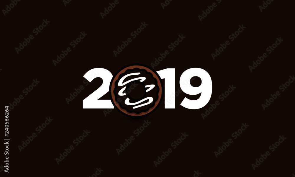 Year 2019 Typography Concept Design with Donut Year 2019 Typography Concept Design with Donut