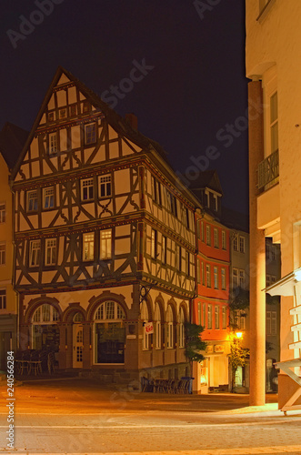 WETZLAR, GERMANY- SEPTEMBER 06, 2018: Ancient buildings in old part of the Wetzlar city at night. The typical architecture for this region