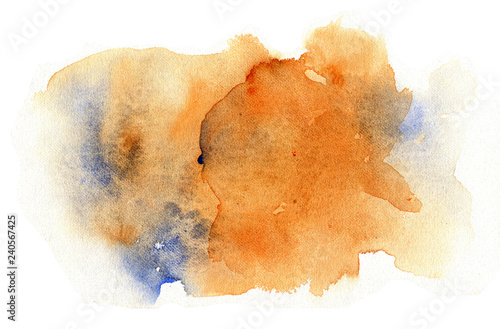 Watercolor stain, ocher and blue