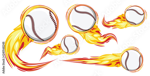 Baseball on the fire symbols speed set