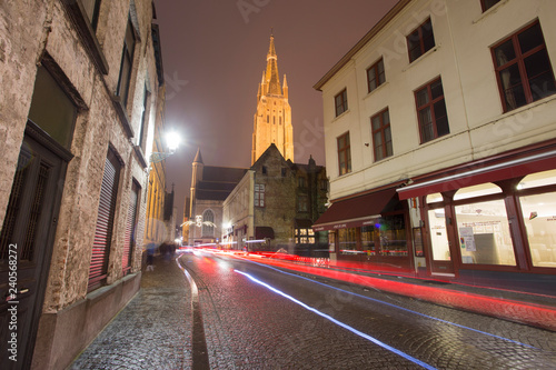 BRUGES BELGIUM ON NOVEMBER 24  2018  Cityscape by night in the medieval city
