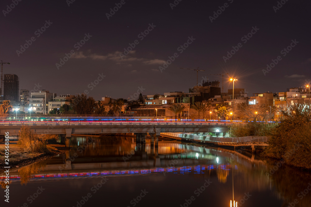 Yarkon river at night, Tel Aviv, Israel