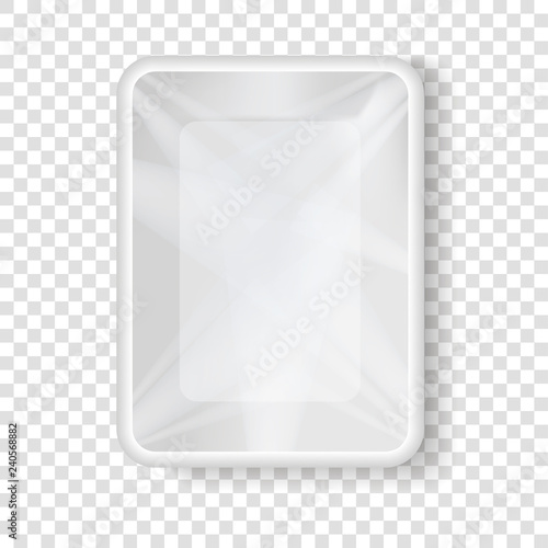 Realistic white Polystyrene packaging container on transparent background. 3D Mock up ready for design. Vector template for design, presentation, advertising, promo. EPS 10. Top view. 