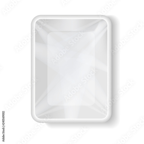 Realistic white Polystyrene packaging container. 3D Mock up. Vector template for design, presentation, advertising, promo. EPS 10. Top view. 