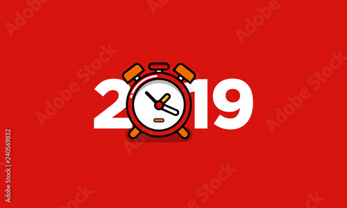 Year 2019 Typography Concept Design with Alarm Clock
